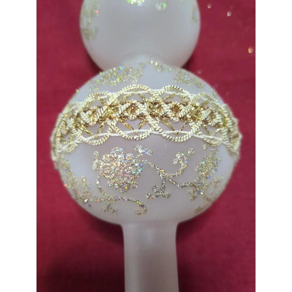 Vintage Christmas By Krebs Tree Topper Finial Frosted & Gold Glitter Filigree13